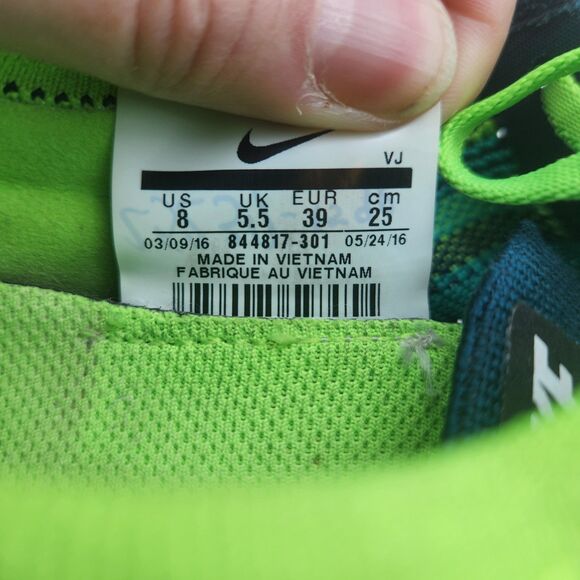 Nike Free Run Motion Flyknit Running Shoes Lightweight Womens Size 8 Blue Green - Picture 6 of 8